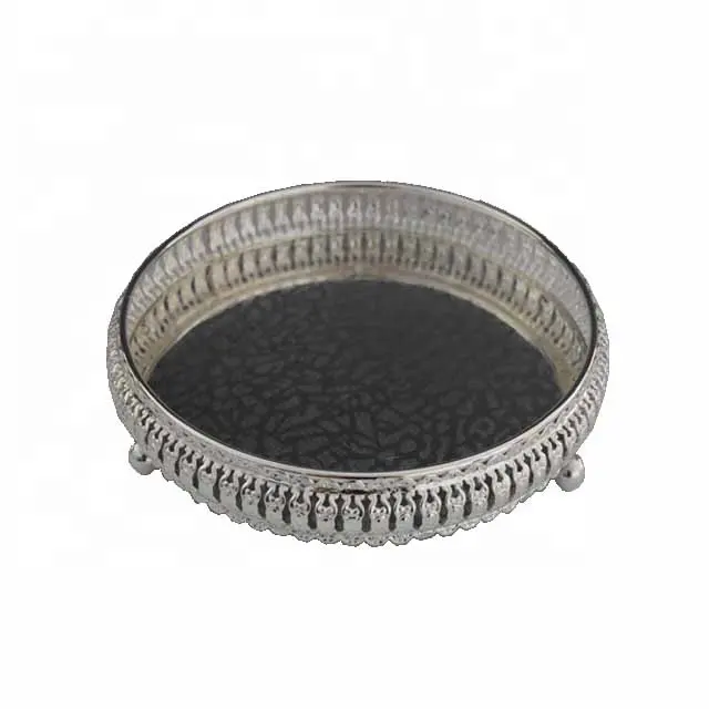 Wholesale Indian decorative metal food dry fruit nut German silver plated tray for wedding party