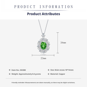 Ensemble collier et pendentif en zircon vert ovale taillé en forme de fleur, écologique, en cuivre, 10*14 mm, pour femmes - Product Image 2