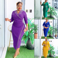 Robes d'automne tendance S10621 pour femmes, robes de soirée élégantes décontractées à manches longues, robes slim à perles, robes africaines pour femmes, vêtements pour femmes
