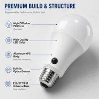 Ampoule LED A19 avec capteur de lumière du crépuscule à l'aube, capteur photocellule E26 E27 B22, lampe 6W 8W 10W 90-260V CRI 90 pour véranda et jardin