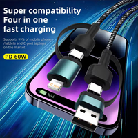 Câble de charge rapide multifonctionnel rotatif à 180° tressé 4-en-1 personnalisable 60W PD Type C USB durable pour iPhone et téléphone portable
