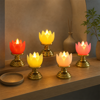 Bougie LED Lotus à base dorée avec mèche oscillante, articles de prière, décoration de table pour Diwali, Noël, anniversaire, fête, chambre