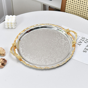 Plateau Européen <span class=keywords><strong>de</strong></span> Luxe Léger Doré et Argenté avec Poignées, Plateau Rétro à Surface Miroir pour Fruits, Bonbons et Snacks, Idéal pour Mariages, Hôtels et Restaurants - Product Image 3
