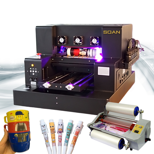 All in One UV DTF Printer With Laminator XP600 Head A3 Flat Bed Printer Crystal Transfer Sticker for Cups/ Helmet/ Mugs