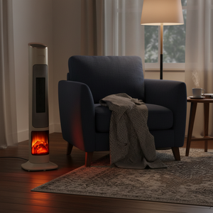 Ventilateur chauffant électrique portable PTC avec minuterie 8 heures, télécommande, effet de flamme 3D, chauffage rapide pour usage domestique en hiver - Product Image 4