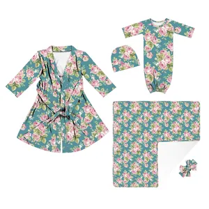 PJA-011 yeni tasarım çiçek baskı pijama seti uyku salonu Kimono elbise bebek elbisesi ve kundak