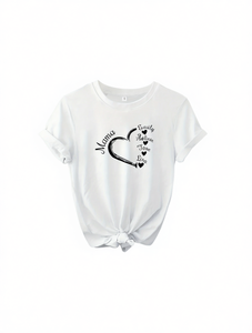 T-shirt personalizzata a forma di cuore per donna, manica corta, stampa con nome di mamma, regalo di San Valentino, 100% cotone, abbigliamento primaverile - Product Image 1