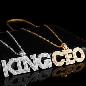 VEROMCA Collier Hip Hop Tendance DIY Créatif Hommes Femmes Collier Cuivre Zircon Trois Couches Pendentif Lettre Diamant Complet Collier - Product Image 1