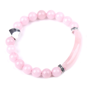 Bracelet en acier inoxydable, perles en pierre naturelle de haute qualité, breloque en forme de cœur, pont en Quartz Rose - Product Image 1