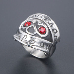 Vintage Red Eye Skull <b>Ring</b> Men's <b>Titanium</b> Steel Prong Setting Gift Jewelry SA784 - Product Image 2