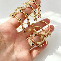 Nouvel ensemble de boucles d'oreilles créoles tendance Nazar avec breloque Hamsa dorée et pavé de pierres, pour femme, porte-bonheur, cadeau idéal pour soirée