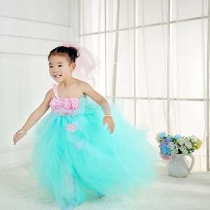 Bambine <span class=keywords><strong>sposa</strong></span> rosa fiore ragazza Tutu abito per bambini abiti per festa di compleanno 3D pizzo 2025 blu reale bambini di pasqua Chiffon - Product Image 2