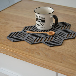 <strong>Grey</strong> Felt <strong>Table</strong> Mat Set with <strong>Runner</strong> and coaster - Product Image 2