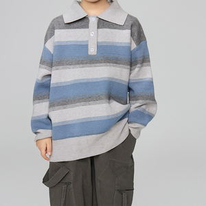 Suéter a Rayas Versátil para Niños, Otoño 2026, Ropa Infantil Nueva, Camisa de Punto con Cuello Polo Informal para Niños Grandes - Product Image 2