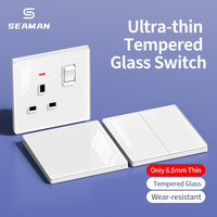 Interruptor de Pared de Vidrio Templado, Estándar UK, 13A, 2 Tomas, 1 Vía, 2 Vías, 3 Vías, Panel de Enchufes con Puertos USB C, 10 Años de Vida Útil Mecánica, Estilo Retro