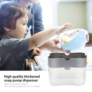 Sponge Holder 2-in-1 Plastic Kitchen Cleaning Brush Wash Sponge Holder Sponge Caddy Soap Pump Dispenser Kitchen Sink Soap Liquid Dispenser Box
