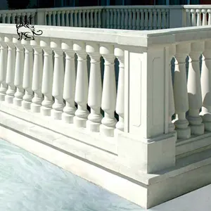 BLVE Modern Design Home Decor Carving White Stone Balustrades Handrails Marble Stair Balcony Railings For House