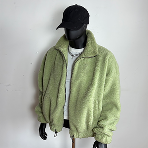 Chaqueta de lana <span class=keywords><strong>polar</strong></span> para hombre con cuello levantado y logotipo personalizado de fábrica OEM, chaqueta de lana de Sherpa con cremallera bordada - Product Image 1