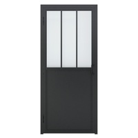 Porte battante double intérieure en acier noir et verre, style loft, avec plinthe et cadre en fer cannelé, pour vente en gros