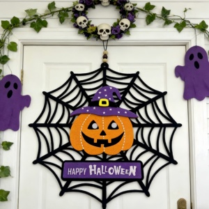 Hanging Door Sign Felt Spider Web Pumpkins <b>Ornaments</b> for Scene Decoration <b>Halloween</b> Holiday Supplies - Product Image 2