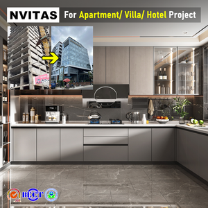 خزائن مطبخ خشبية حديثة من NVITAS، خزائن مطبخ بيضاء من الخشب الرقائقي، خزائن مطبخ من الخشب الصلب للفنادق والشقق والفلل - Product Image 1