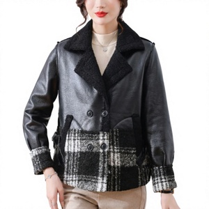 Nouvelle Veste en Cuir PU pour Femme, Style Élégant à Carreaux, Col Revers Tissé Brut, Épaisse et Chaude, Écologique, Hiver - Product Image 1
