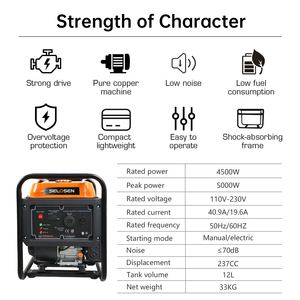 Generador Portátil de Marco Abierto de 5kW, Motor de 237CC, Profesional, 4.5KW, Gasolina, 4 Tiempos, 110V 220V, Arranque para Herramientas, Energía de Respaldo HS5400 J - Product Image 1