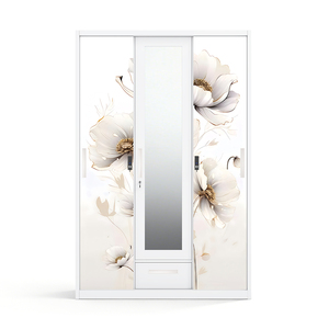 Armario de Acero con Diseño Estampado, con Espejo y 3 Puertas Corredizas de 1200 mm para Almacenamiento en el Dormitorio - Product Image 1