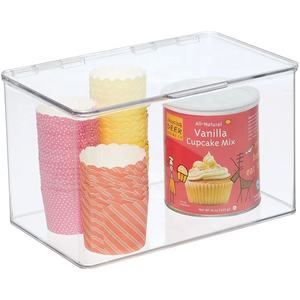 Plastic Stackable Box Food Storage Container Box with Hinged Lid - for Kitchen/Freezer - Deep Organizer