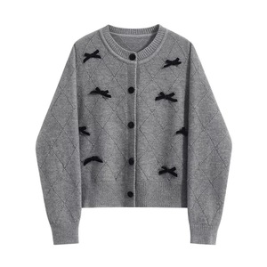 Áo len nữ thu đông dệt kim tay dài cổ tròn nơ chất lượng cao, áo cardigan nữ dệt kim cài nút - Product Image 2