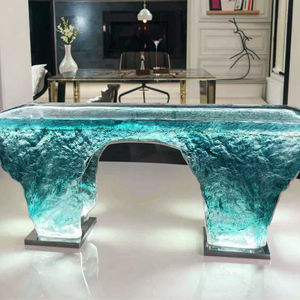 أثاث بتصميم نورديك شفاف مصنوع يدويًا من الراتنج المتين متعدد الأغراض، طاولة طعام وبار مدمجة ومضيئة بقطعة مركزية من الكريستال - Product Image 5