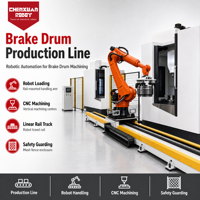 Ligne de production robotisée efficace pour tambours de frein, robot de manutention sur rail pour l'automatisation de l'usinage CNC des tambours de frein automobiles
