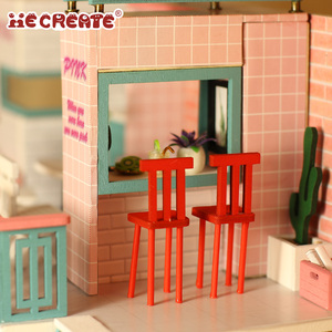 IIECREATE K-034 rose café Miniature pour Kits <span class=keywords><strong>de</strong></span> <span class=keywords><strong>maison</strong></span> <span class=keywords><strong>de</strong></span> poupée bricolage assembler <span class=keywords><strong>maison</strong></span> en bois avec jouet léger pour les filles - Product Image 3
