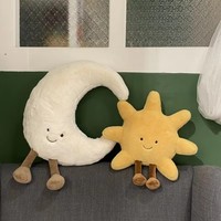 Adorable Peluche Météo en Forme de Visage Souriant, Lune Blanche et Soleil Jaune, Jouet en Peluche Mignon de Dessin Animé pour Décoration de Chambre d'Enfant et Coussin de Canapé