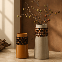 Vase en céramique imprimé en 3D, vase décoratif moderne pour fleurs, vase texturé caramel pour la décoration de table, décoration d'intérieur