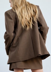 Blazer de Mujer a Cuadros Marrón, Doble Botonadura, Manga Larga, Cuello de Solapa, Largo Regular, Mezcla de Lana y Poliéster, Antiarrugas - Product Image 3