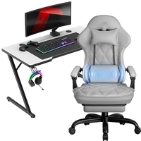 Chaises de jeu pour ordinateur en cuir PU respirant, siège large et spacieux, gris, avec vibration et chauffage, massage à 7 points, pour ensemble chaise et table