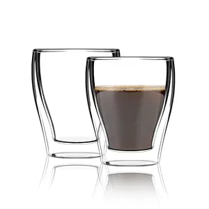 Cnglass 260ml Lead Free Double Wall Microwave Oven Coffee Mug Borosilicate Unbreakable Milk Drinking Glass Cup Clear Glass Mugs