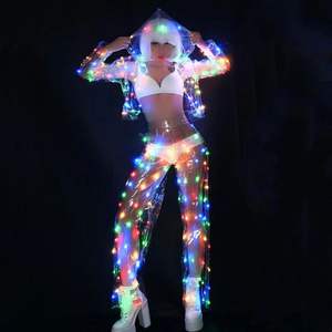 Lámpara LED multicolor para mujer, ropa <span class=keywords><strong>de</strong></span> actuación, Festival <span class=keywords><strong>de</strong></span> música, cantante, bailarín, equipo, DJ, discoteca, disfraz Sexy transparente, traje Rave - Product Image 3