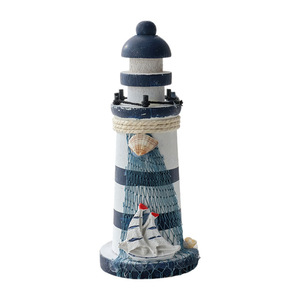 Petit <span class=keywords><strong>phare</strong></span> en bois de style océanique transfrontalier, 15 cm, bleu et blanc, décoration de bureau, cadeau créatif, accessoire de photographie - Product Image 5