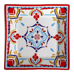 จานเซรามิกวาดลายด้วยมือสไตล์วินเทจ รูปทรงสี่เหลี่ยม ขนาด 8 นิ้ว - Product Image 5