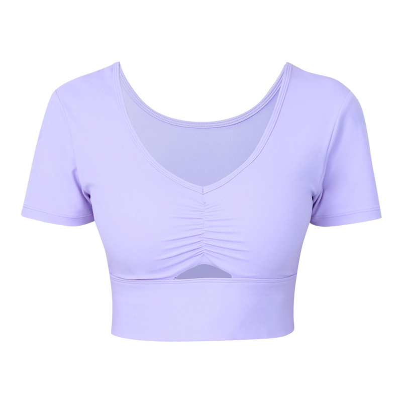 Women's Yoga Shirt with Chest Cushion V-neck Sexy Tight Fit Sports T-shirt Short Fitness Running Training Quick Drying Clothes