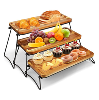 [BeNK] Ensemble de présentoir à dessert de mariage en bois d'acacia, support à cupcakes à 3 niveaux, plateau de service, design contemporain, compact et léger