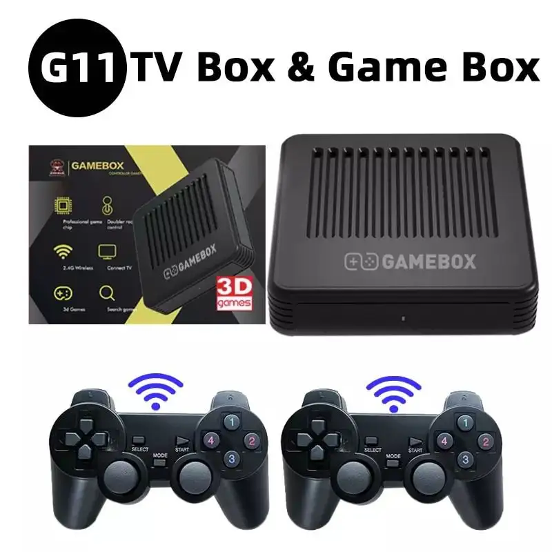 Kotak Permainan G11 Konsol Video Game 4K TV HD Kotak Permainan Retro Keluarga dengan Pengontrol Nirkabel 2.4G PSP/DC/N64 untuk Permainan Rumah