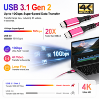 Cable USB 3.1 Gen 2 Tipo C a C LUNG KAY PD de 100W, Carga Rápida de 5A, Cable de Datos y Video de 10Gbps para MacBook, Notebook, Tablet, OEM Personalizado