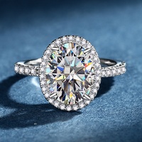 Cincin Batu Mosan 2 Karat Mewah Berlian Penuh Oval Empat Cakar Perak Sterling 925 Perhiasan Halus Cincin Pernikahan Moissanite untuk Wanita