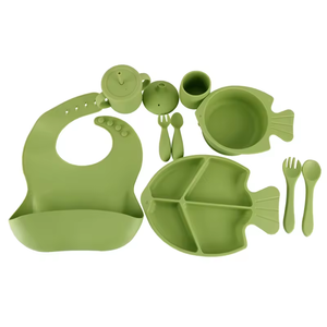 ชุดจานชามปลาซิลิโคนเกรดอาหารและดูดแรงสูงสำหรับทารกแก้วดื่มอาหารชุดภาชนะสำหรับรับประทานอาหารและอาหารเย็นที่ผ่านการรับรอง - Product Image 5