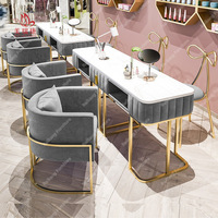 Ensemble de Mobilier de Salon de Manucure Professionnel Luxe Rose Capitonnage pour Technicienne Ongulaire : Table et Chaise