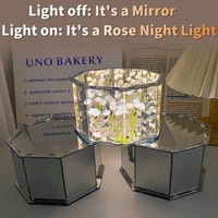 Cadeau romantique fait main, cube magique DIY, lampe miroir rose tulipe, lampe à fleurs artificielles LED, décoration de chambre, cube octogonal rose, veilleuse