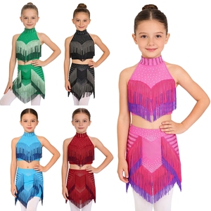 6-16 Kids Girls <b>Dance</b> Costume Designers Latin <b>Dance</b> Outfit Crop Top With Skirt For Performance Competition <b>Dance</b> Performances - Product Image 1